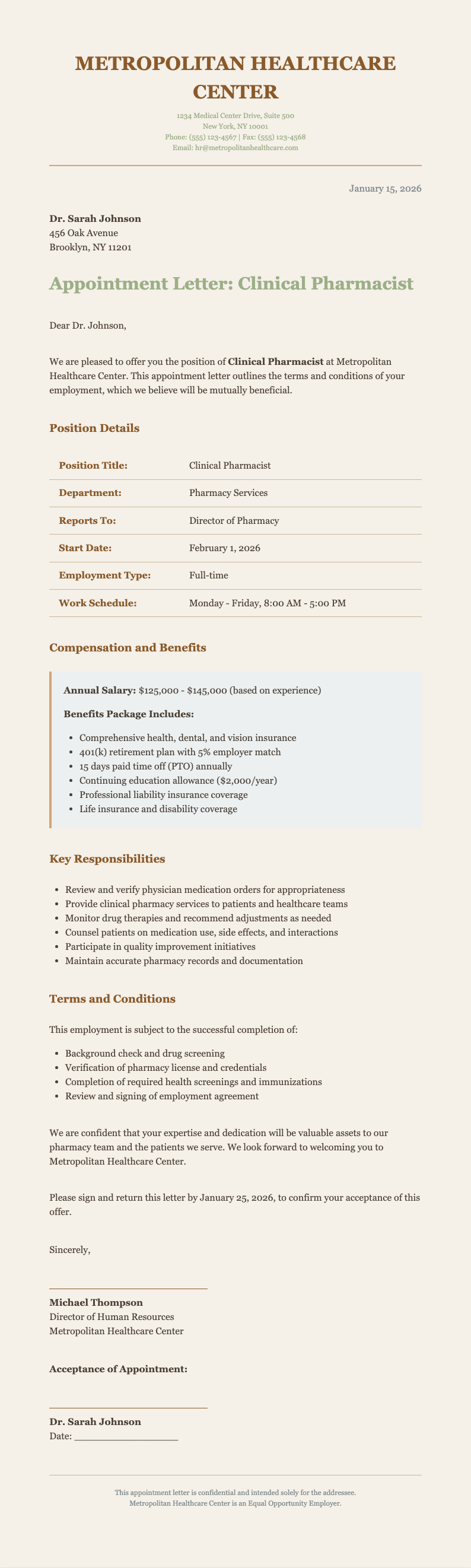 Earth tone natural pharmacist appointment letter